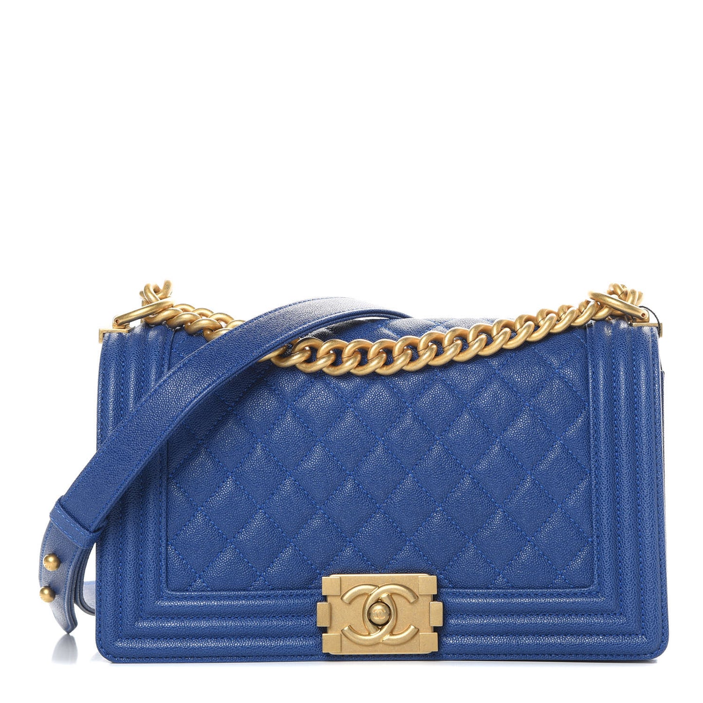 Caviar Quilted Medium Boy Flap Dark Blue