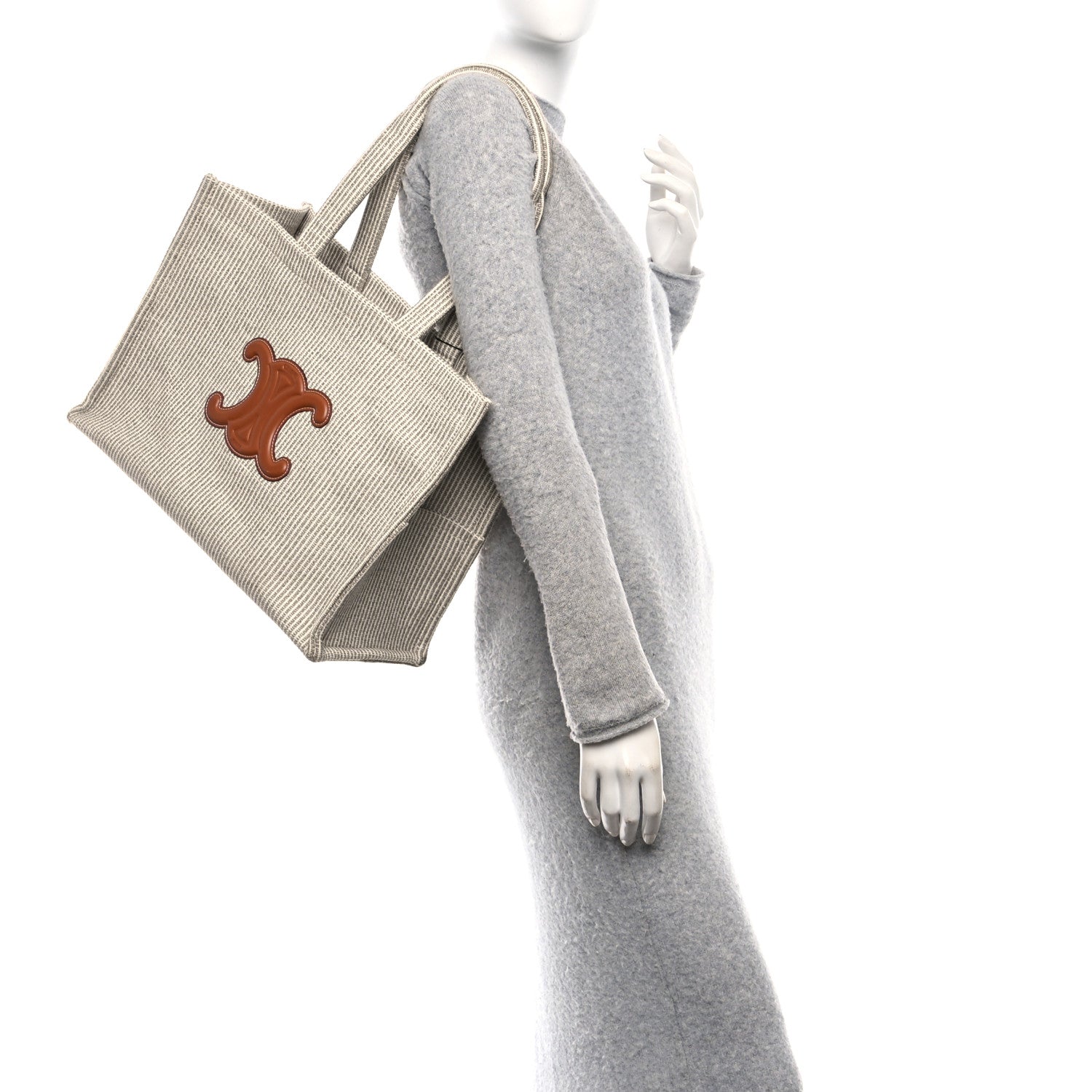 Celine Canvas Calfskin Striped Triomphe Large Cabas Beige 2 of 10
