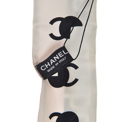 Chanel Silk 31 Rue Cambon CC Slim Bandeau Scarf Ecru Pink Black 2 of 3
