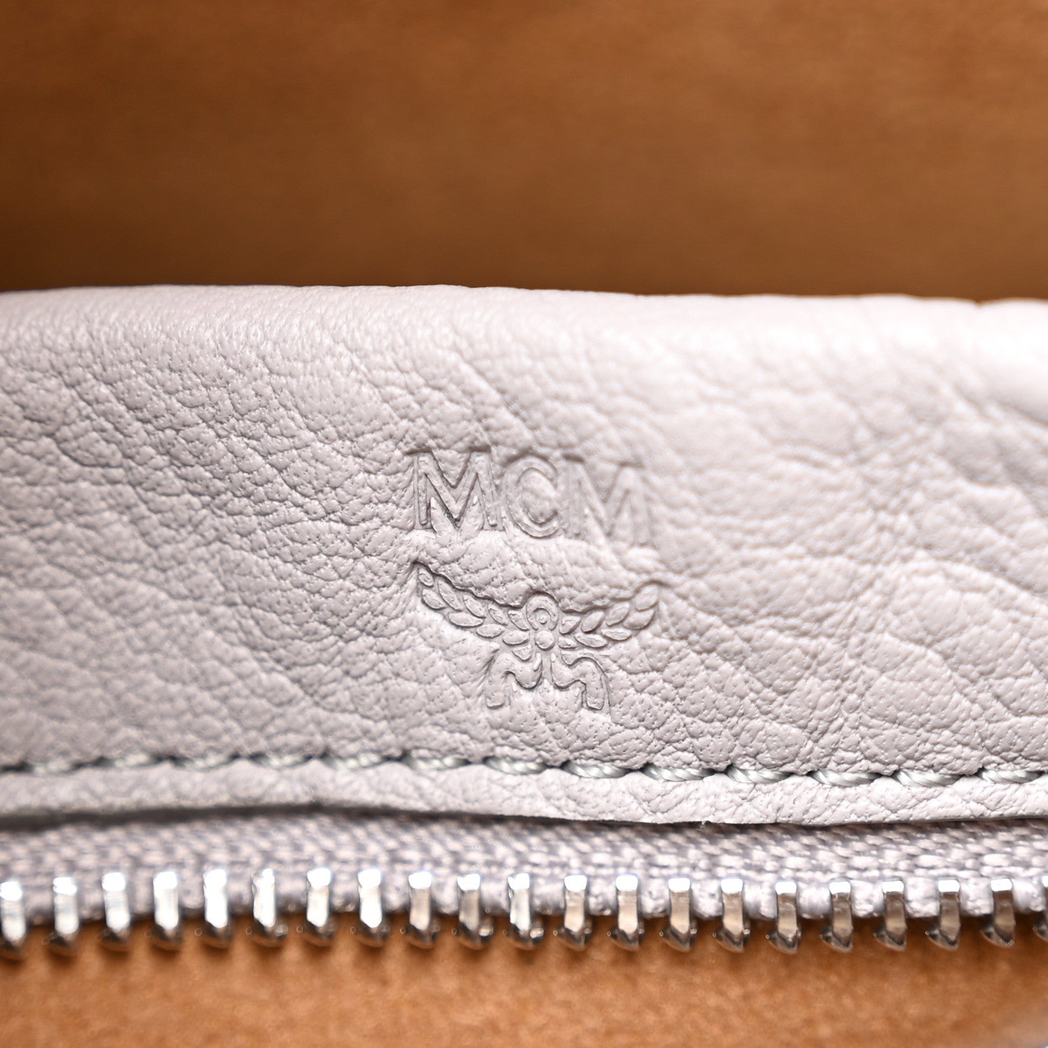 MCM Calfskin Ottomar Monogram Sarah Medium Hobo Dove Grey 6 of 9