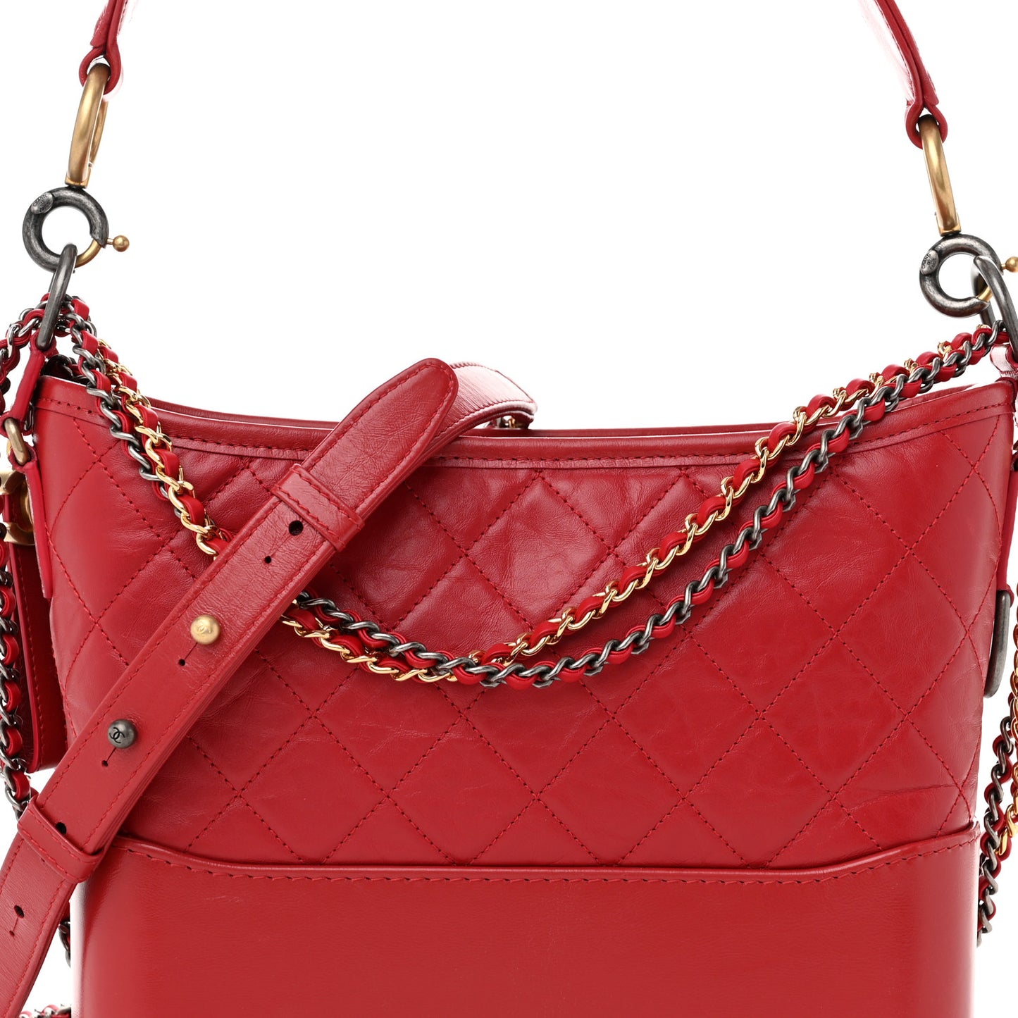 Aged Smooth Calfskin Quilted Medium Gabrielle Logo Hobo Red