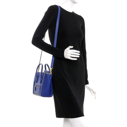 Celine Drummed Calfskin Nano Luggage Indigo 2 of 7