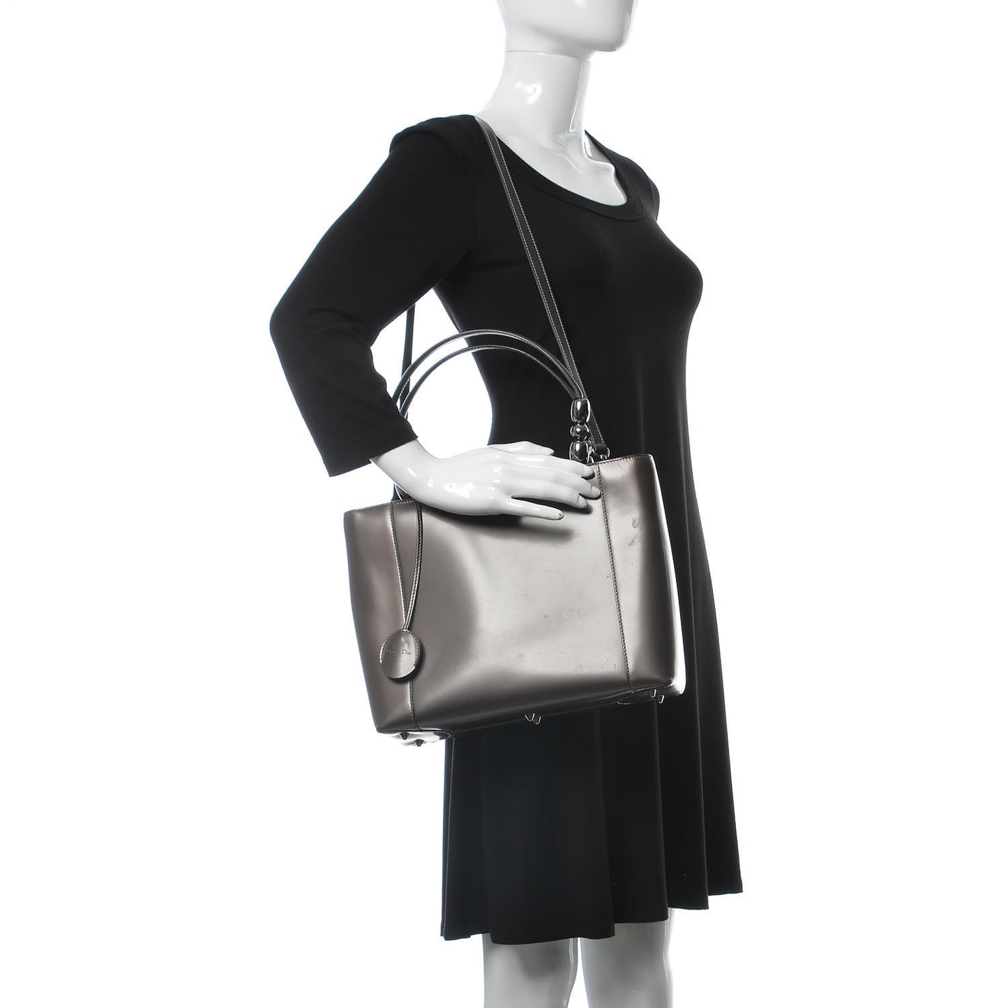 Patent Chrome Beaded Malice Tote Grey