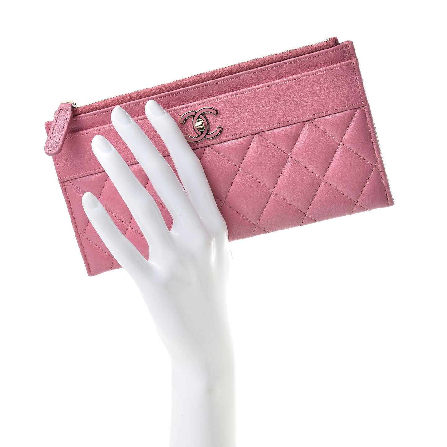 Sheepskin Quilted Mademoiselle Vintage Zip Pouch Pink