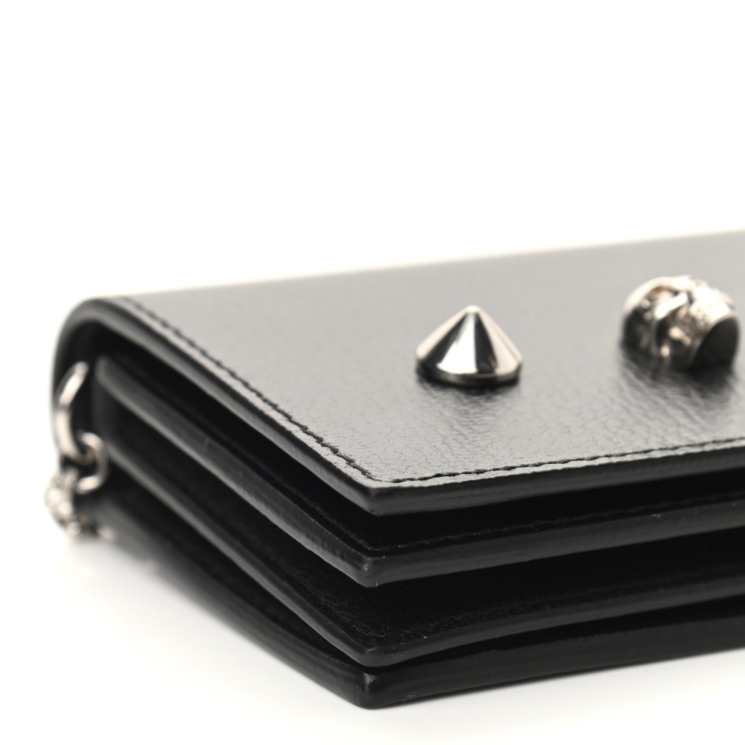 Alexander McQueen Calfskin Skull Stud Chain Wallet Black 6 of 8
