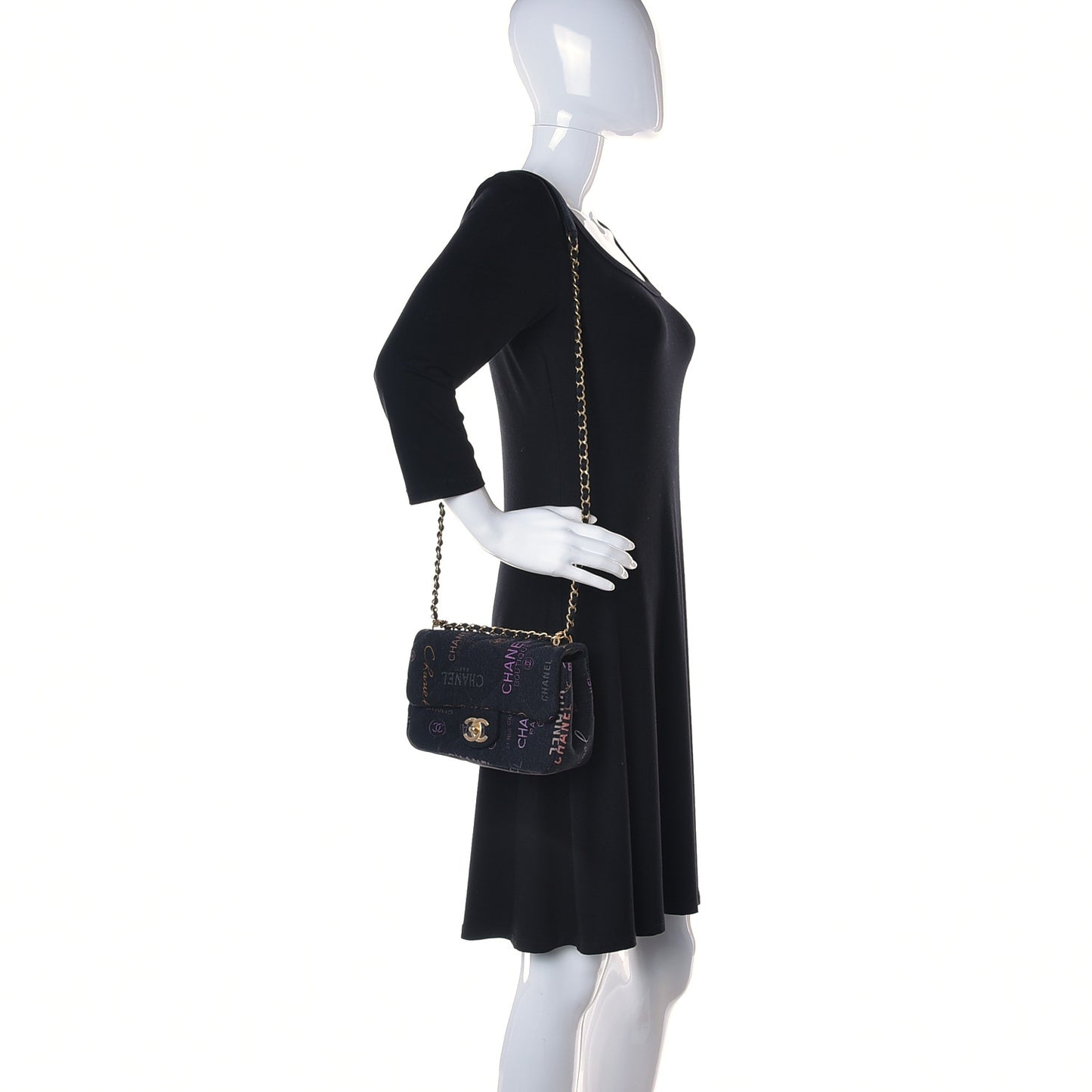 Denim Quilted Denim Mood Mini Rectangular Flap Black Multicolor