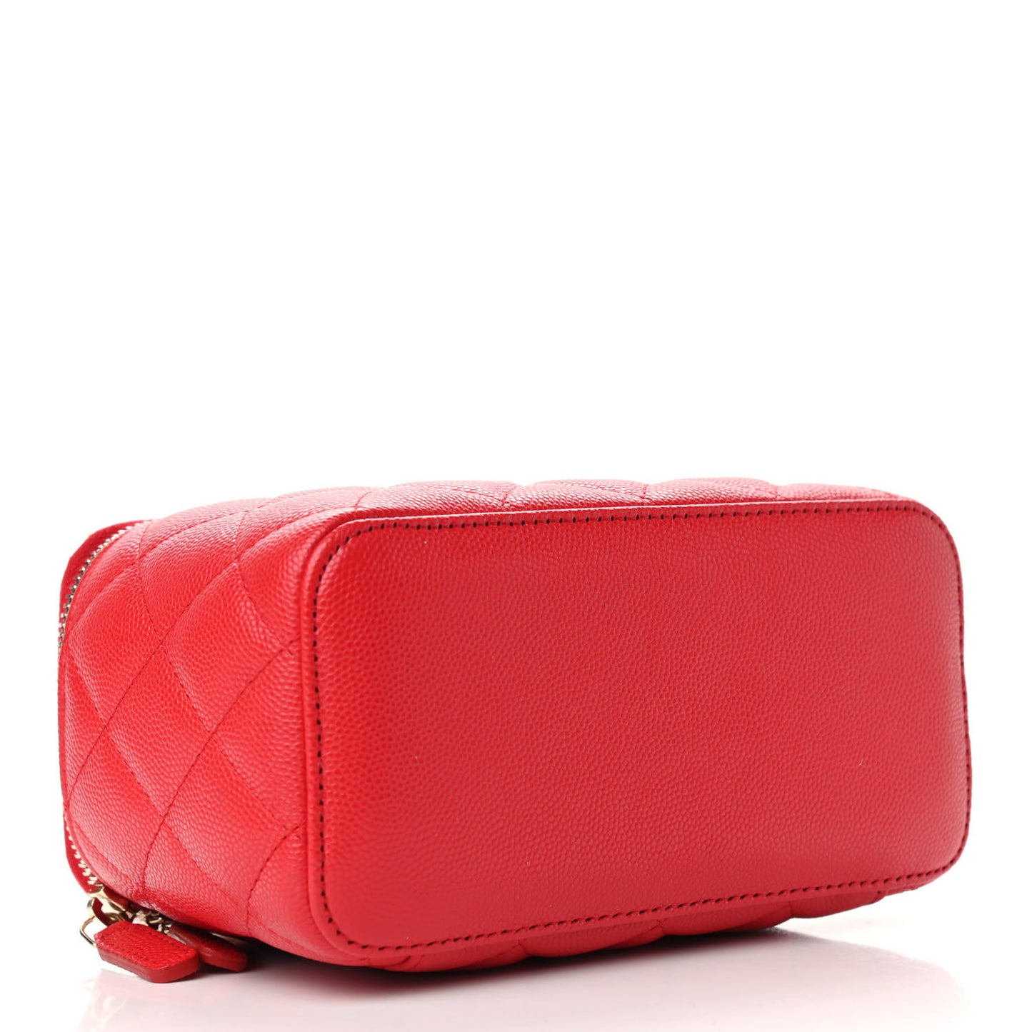 Caviar Quilted Small Vanity Case With Chain Red