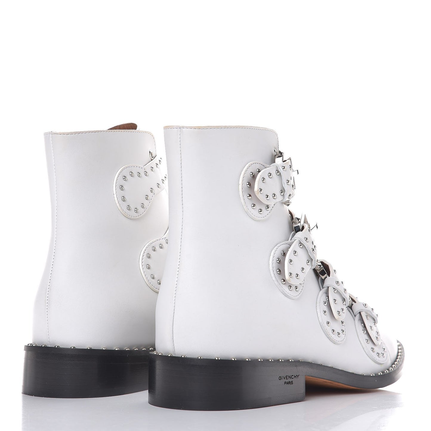 Calfskin Studded Prue Buckle Bootie 38.5 White