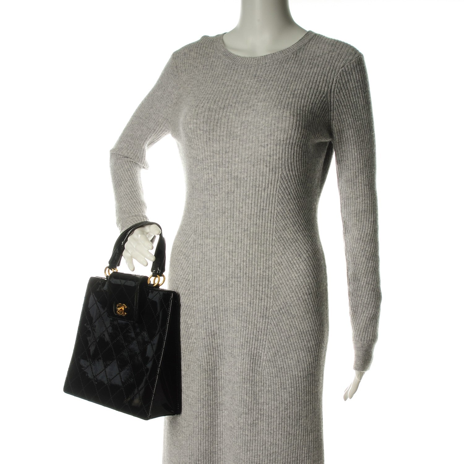 Chanel Patent Quilted Top Handle Tote Black 2 of 7