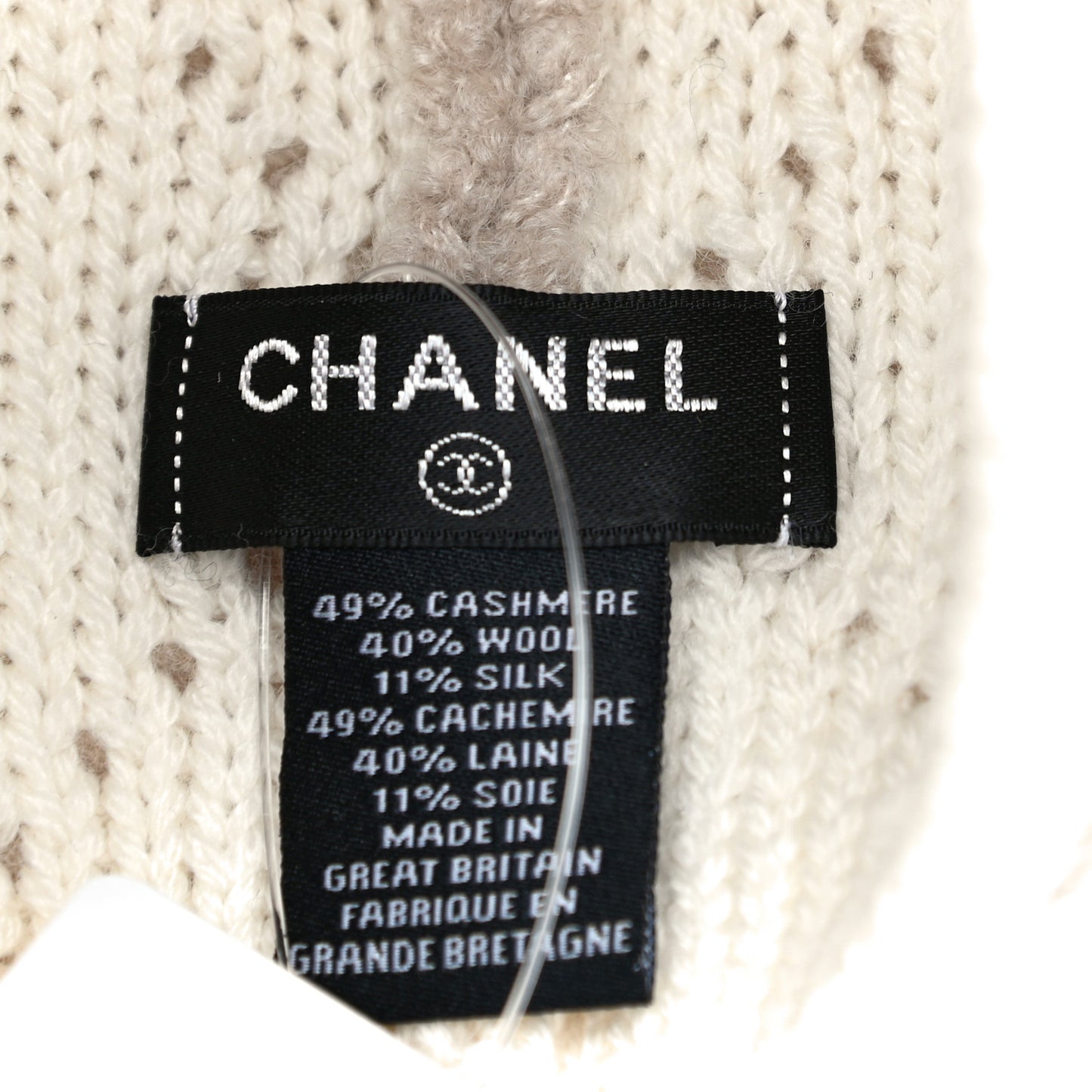 Cashmere Wool Silk Logo Beanie Hat Beige White