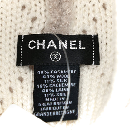 Chanel Cashmere Wool Silk Logo Beanie Hat Beige White 5 of 8