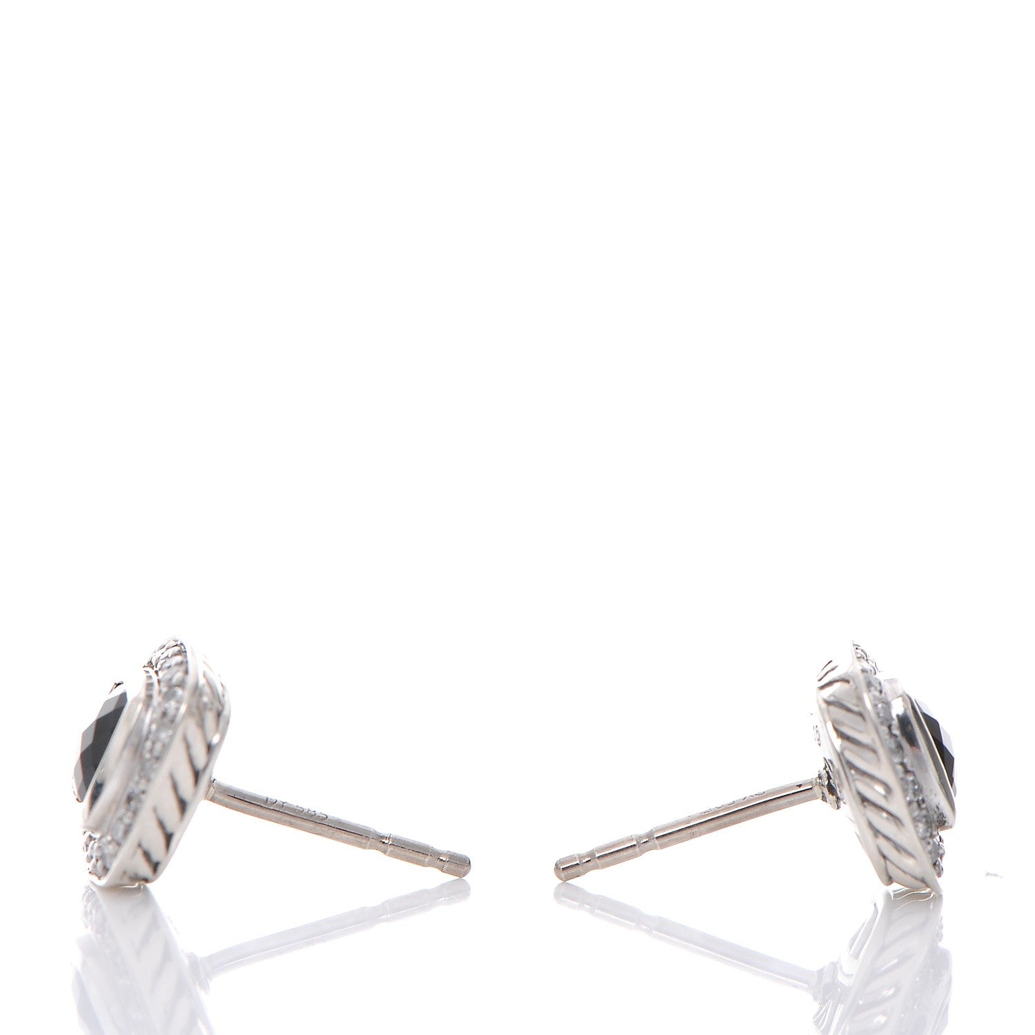 David Yurman Sterling Silver Diamond Black Onyx 5mm Petite Albion Earrings 4 of 4