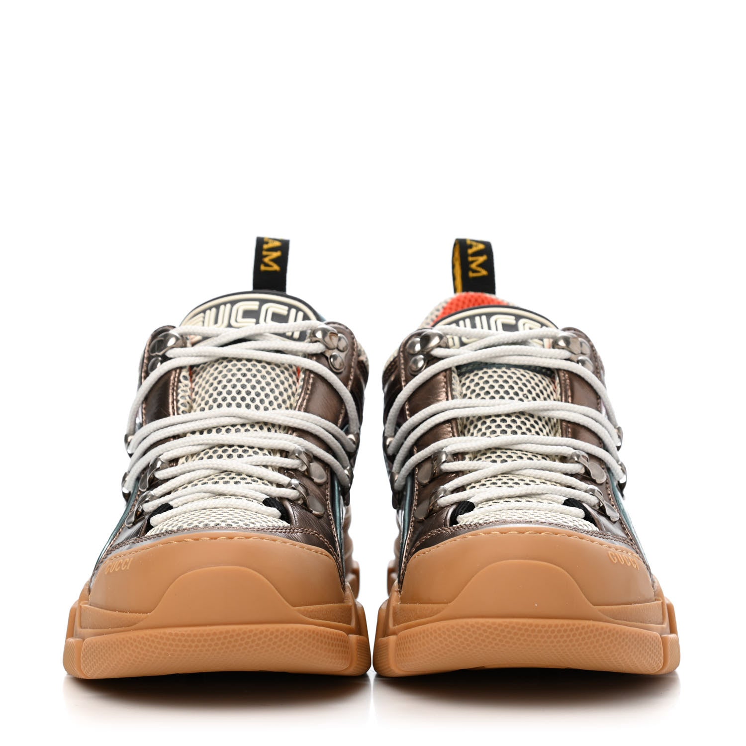 Gucci X SEGA Metallic Calfskin Mesh Womens Flashtrek Sneakers 36.5 Rame Mystic White Lago 2 of 4