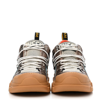 Gucci X SEGA Metallic Calfskin Mesh Womens Flashtrek Sneakers 36.5 Rame Mystic White Lago 2 of 4