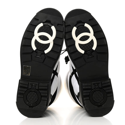 Chanel Calfskin Nylon Grosgrain CC Ankle Snow Boots 39 White Black 5 of 10