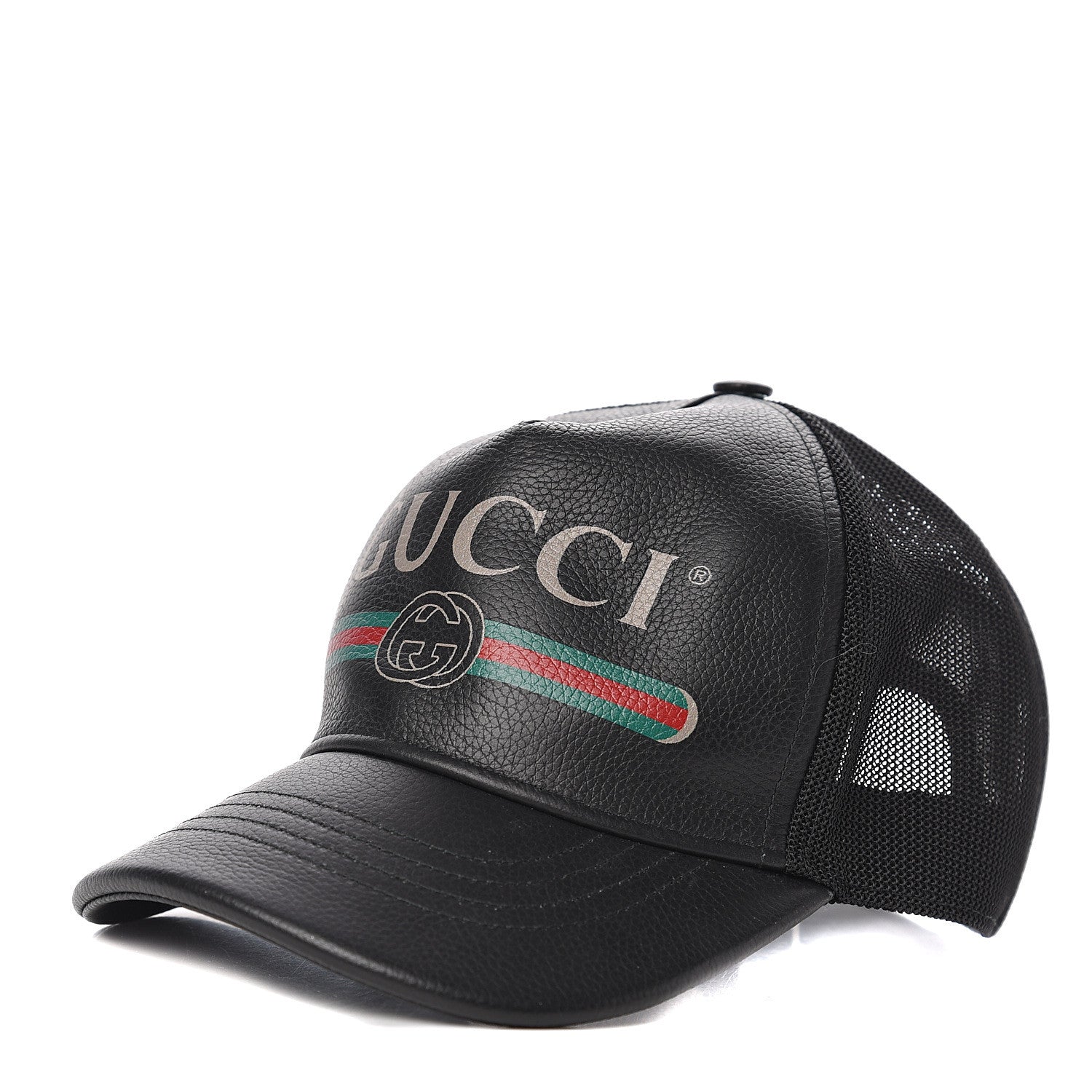 Gucci Grained Calfskin Logo Baseball Hat M 58 Black 1 of 6
