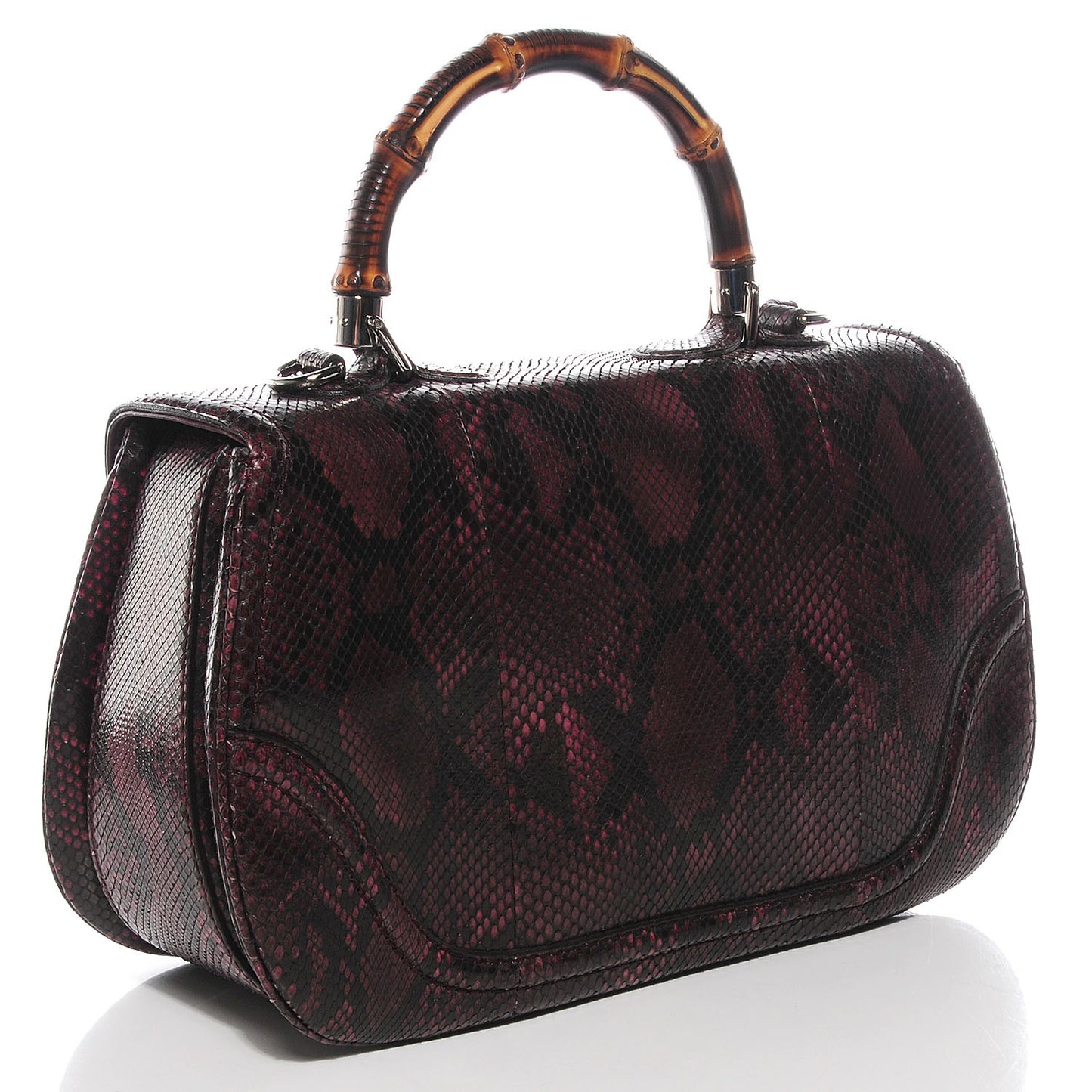 Python Large New Bamboo Top Handle Bag Bordeaux
