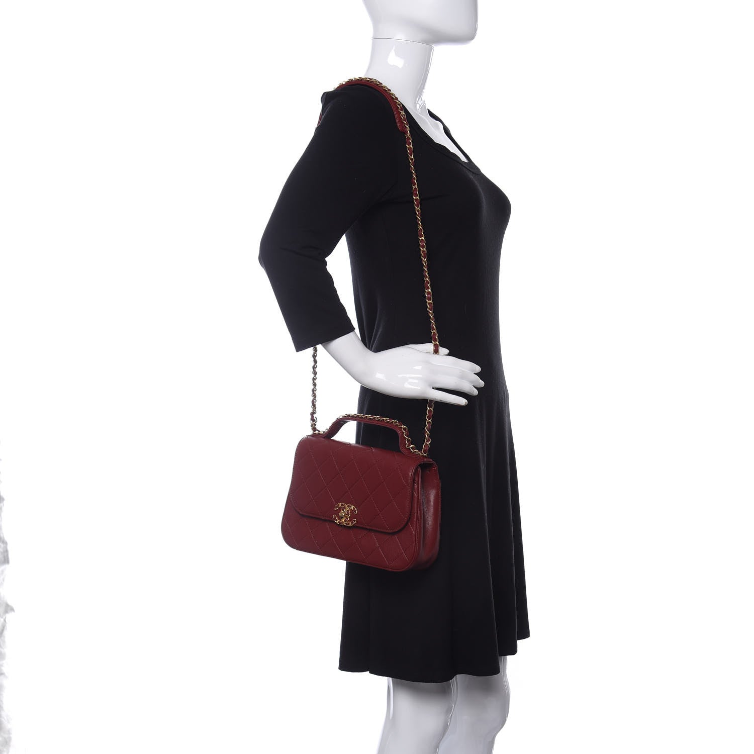 Chanel Lambskin Quilted Chain Infinity Top Handle Flap Burgundy 2 of 12