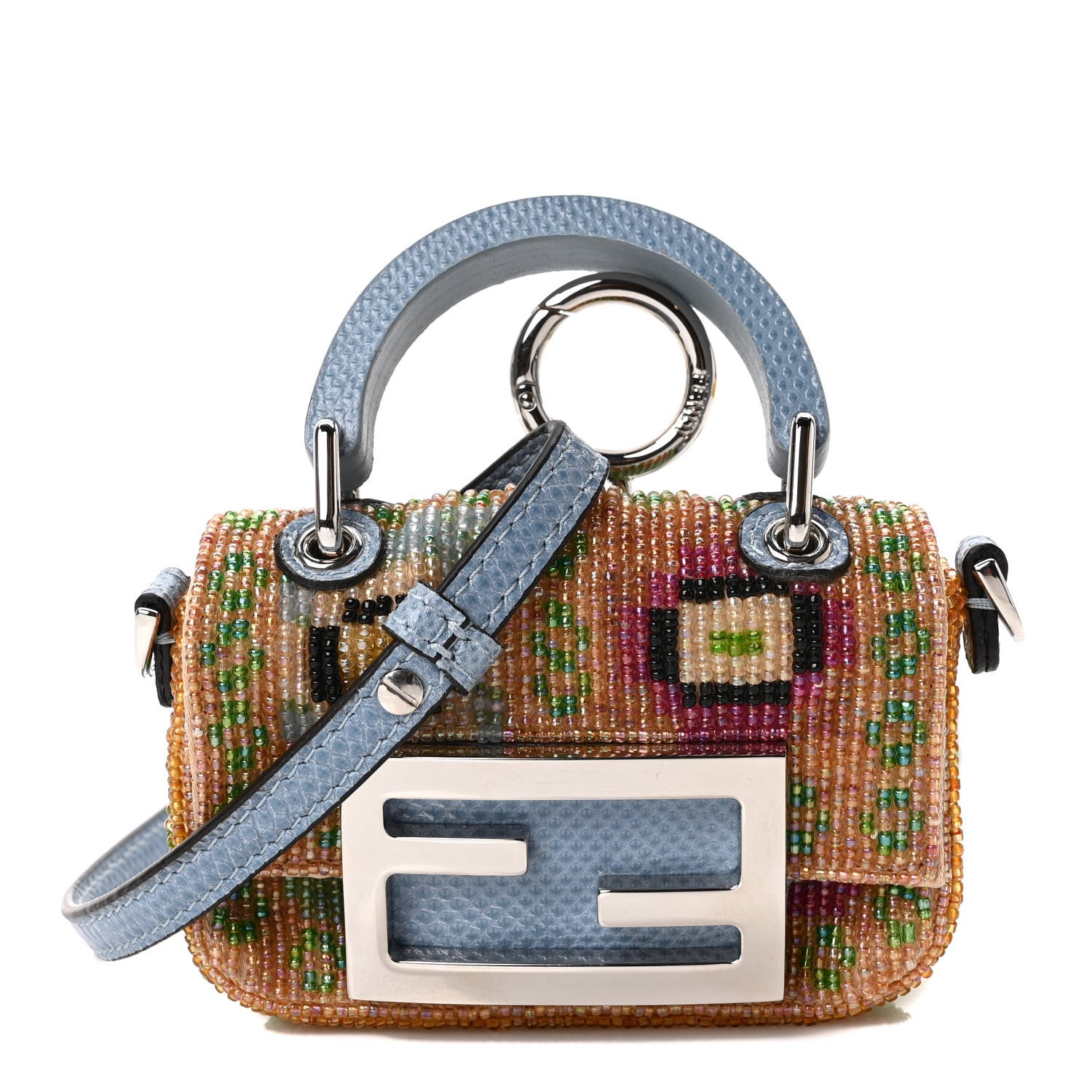 Fendi Perline Glass Karung Beaded Nano Maxi Buckle Baguette Charm Multicolor Azzurro Glicine 1 of 10