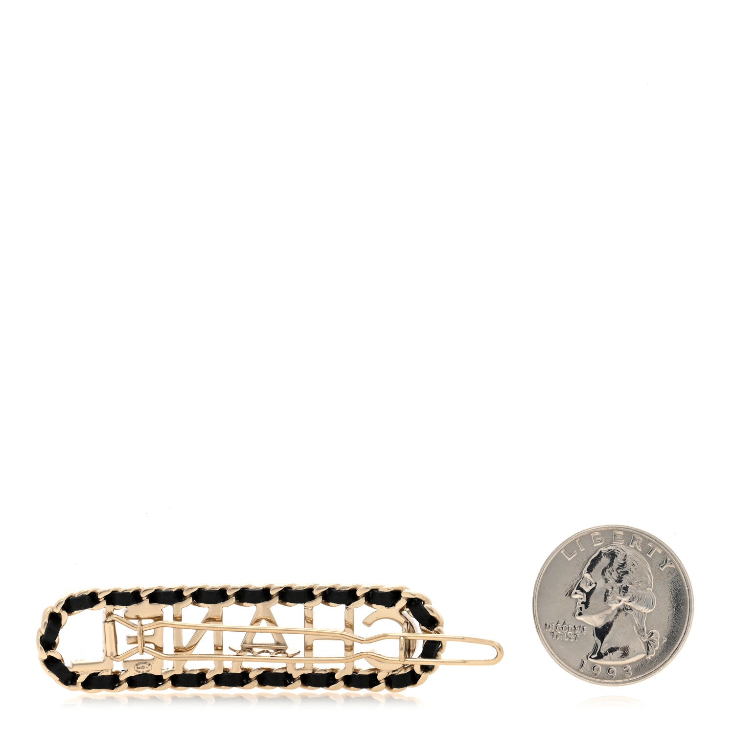 Chanel Metal Lambskin Vintage Allure Logo Hair Clip Black Gold 2 of 4