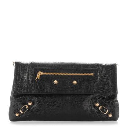 Balenciaga Agneau Giant 12 Gold Hardware Envelope Strap Clutch Black 1 of 7