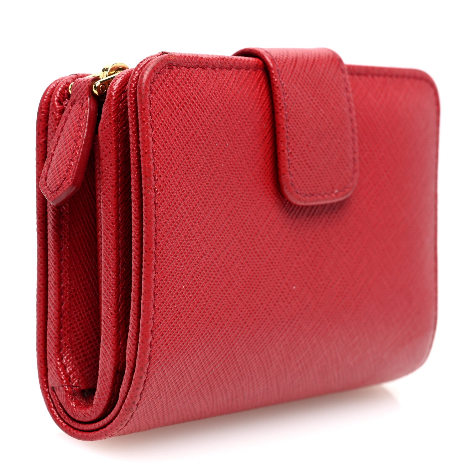 Prada Saffiano Metal Compact Wallet Fuoco 3 of 7