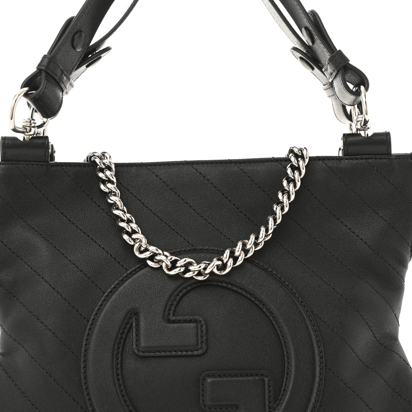 Sakai Be Green Calfskin Diagonal Stitched Small Blondie Tote Black