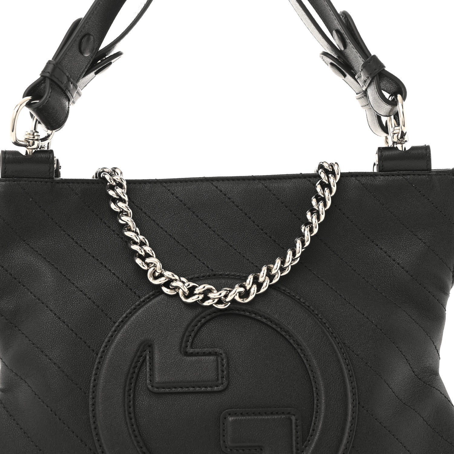 Gucci Sakai Be Green Calfskin Diagonal Stitched Small Blondie Tote Black 8 of 11