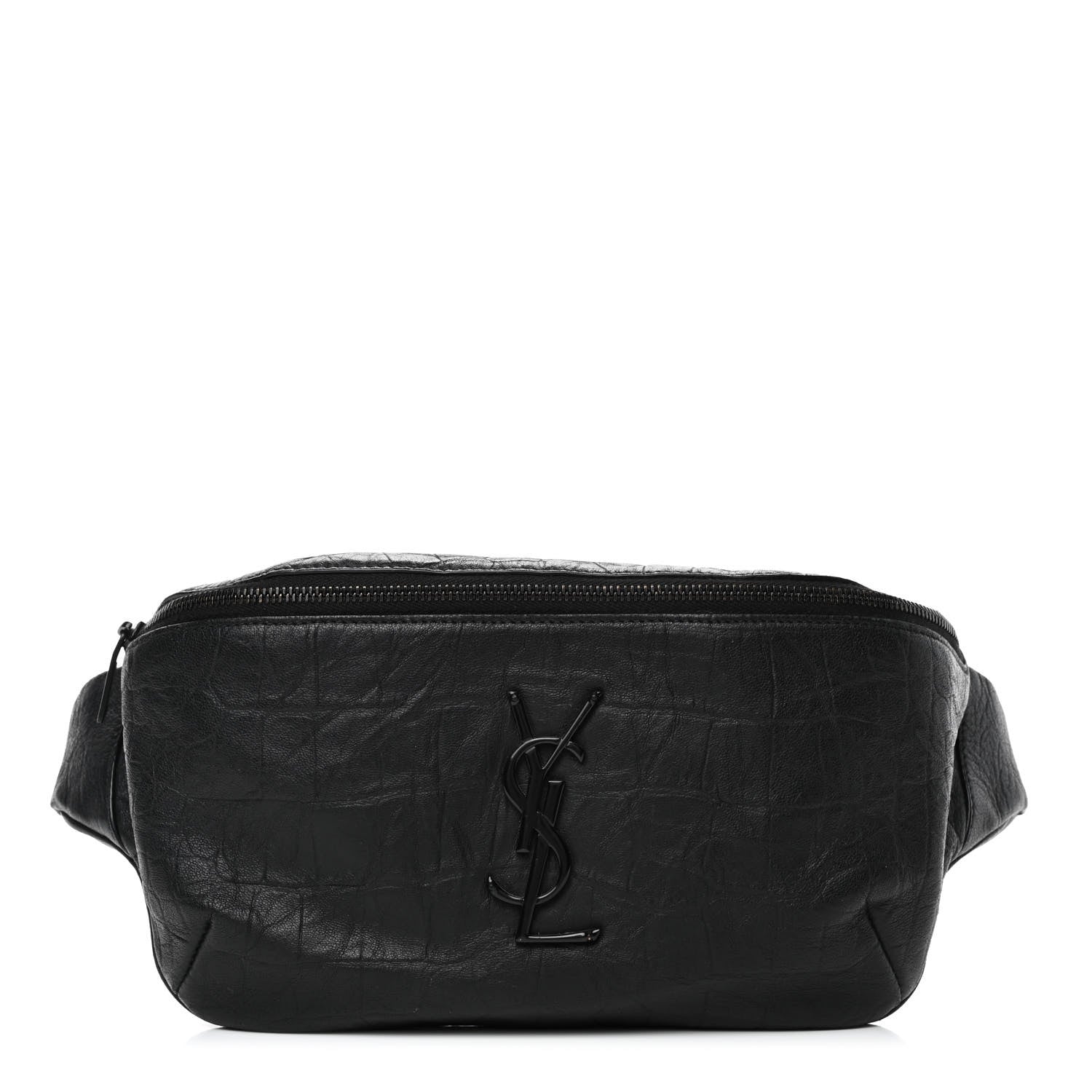 Saint Laurent Calfskin Crocodile Embossed Monogram Belt Bag Black 1 of 4