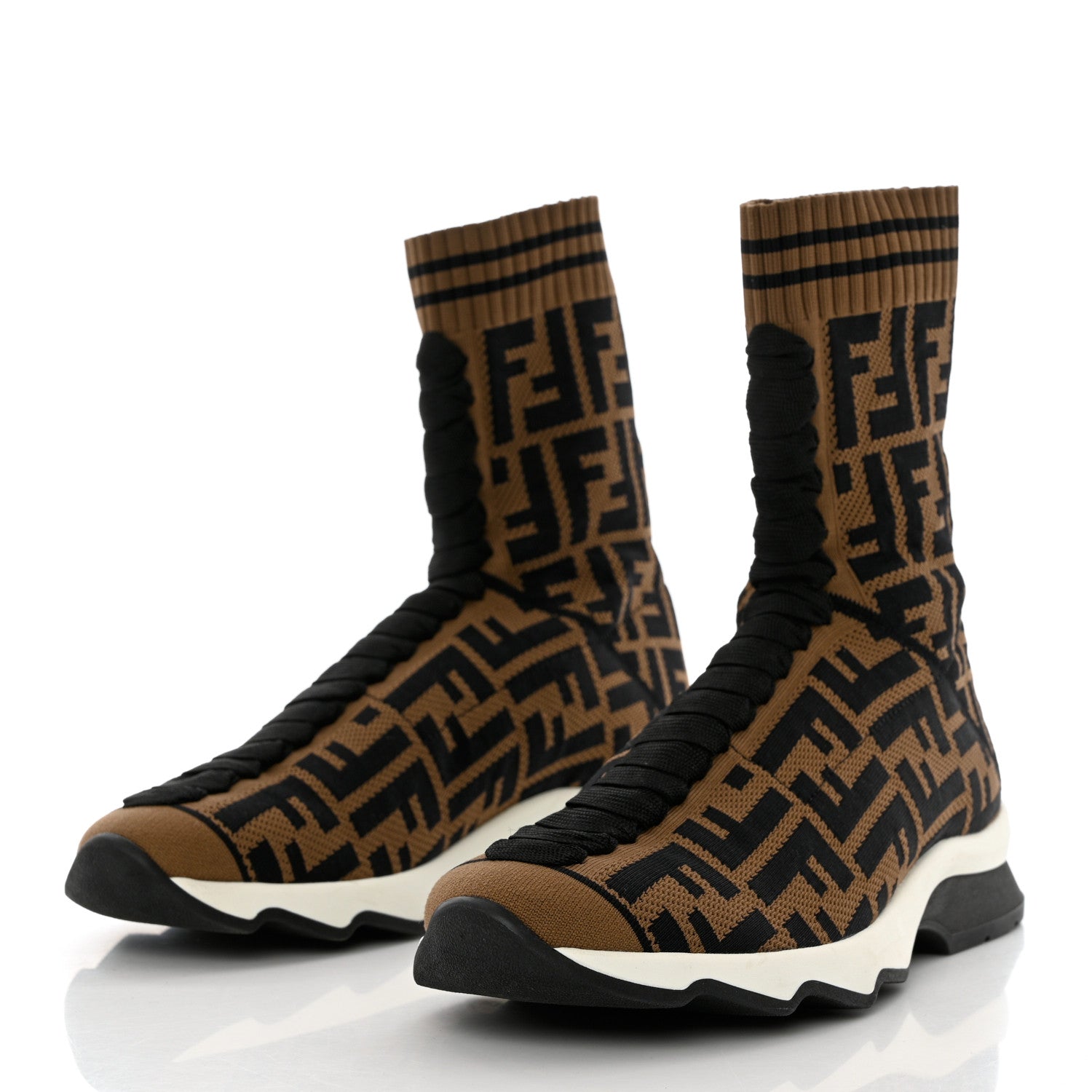 Fendi Stretch Knit Jacquard FF Reloaded Sock Sneakers 37 Tobacco Black 3 of 9