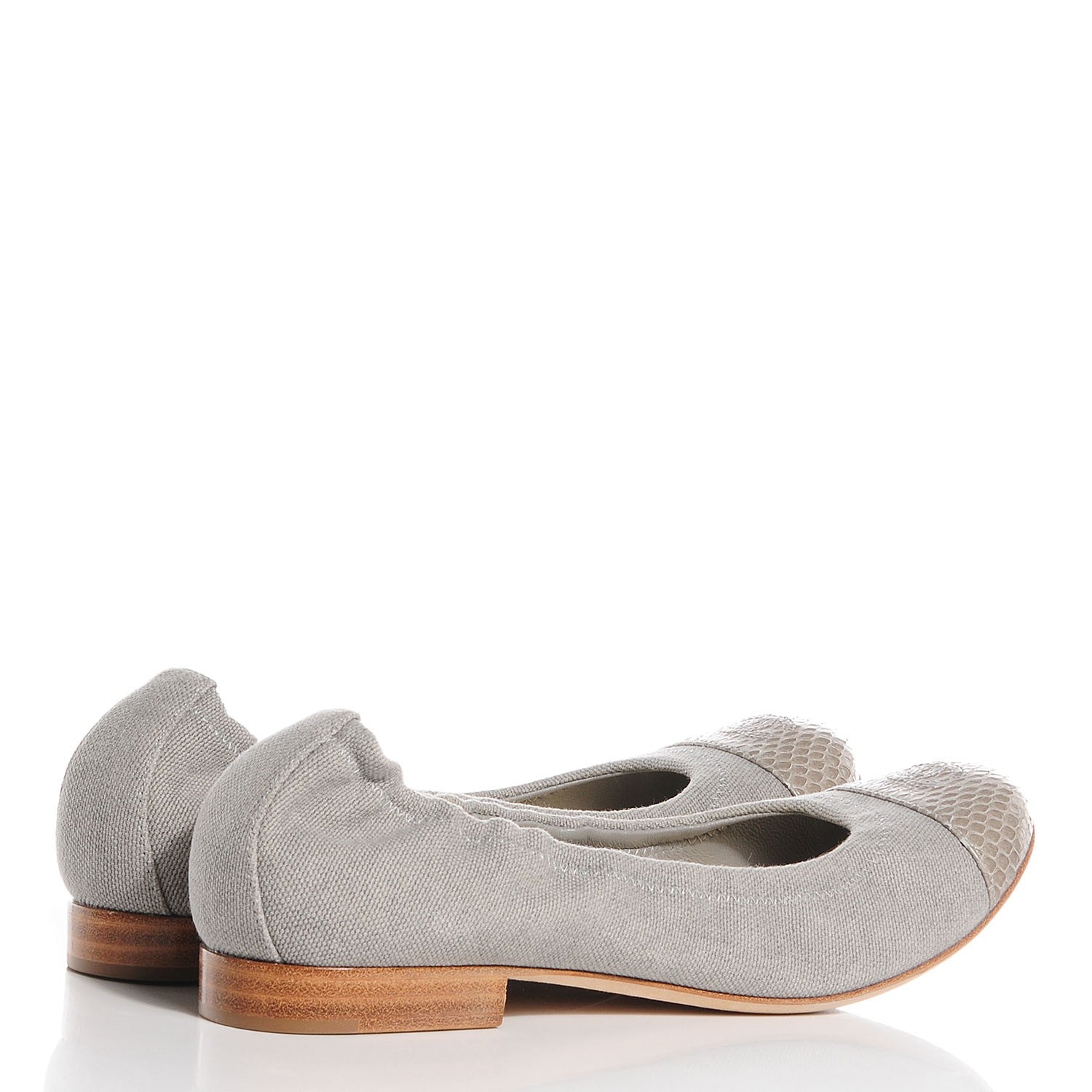Chanel Toile Snakeskin Cap Toe CC Ballerina Flats 37.5 Grey 4 of 7