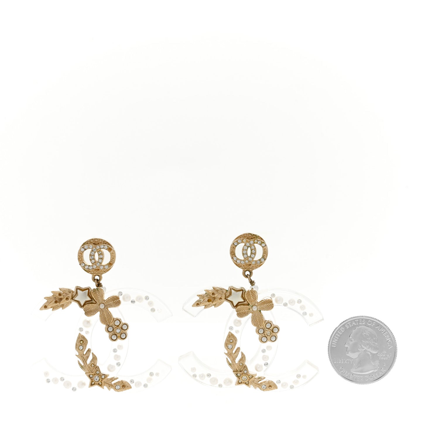 Crystal Pearl Resin CC Drop Earrings Gold