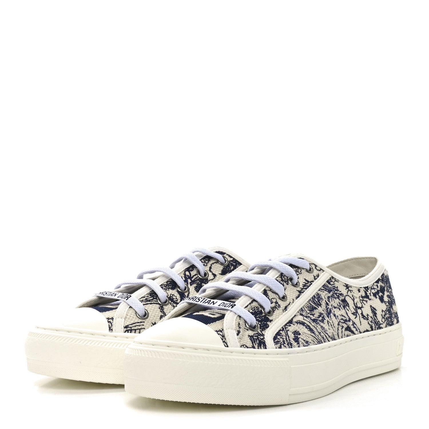 Christian Dior Canvas Toile De Jouy Embroidered Womens Walk'N'Dior Low Top Sneakers 38.5 Off-White Blue 4 of 8