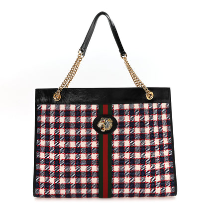 Gucci Tweed Check Large Rajah Chain Tote Black Red 1 of 10