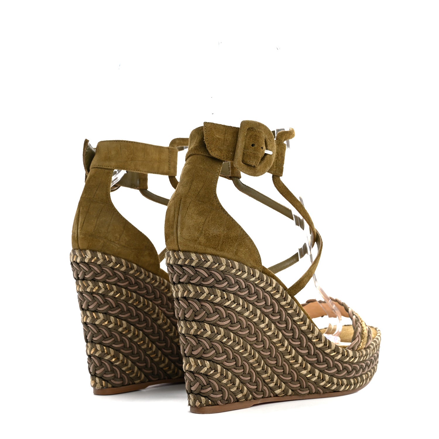 Christian Louboutin Tresse Veau Velours Bodrum 110 Wedge Sandals 41 Green Tea 5 of 12