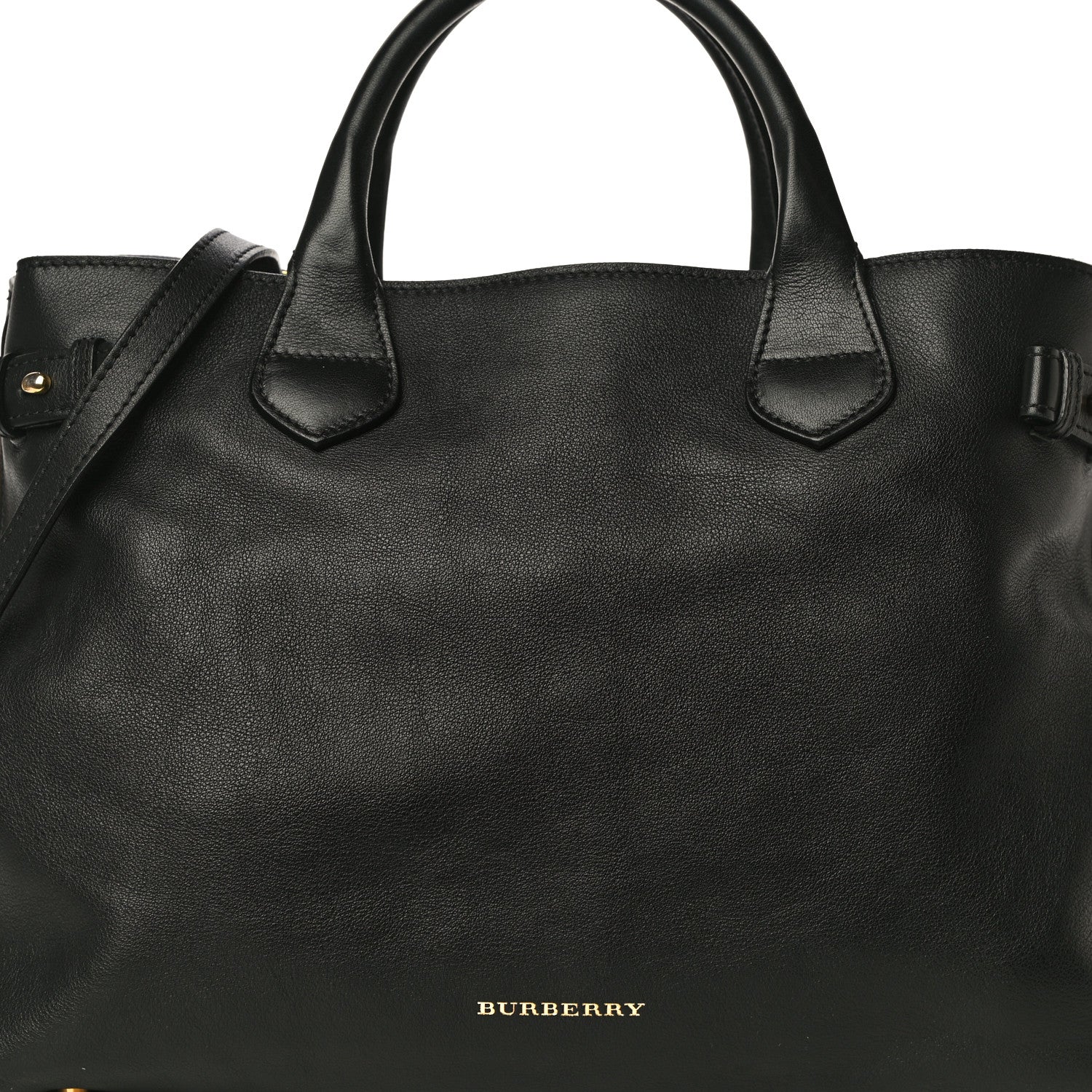 Burberry Grainy Calfskin House Check Medium Banner Tote Black 8 of 10
