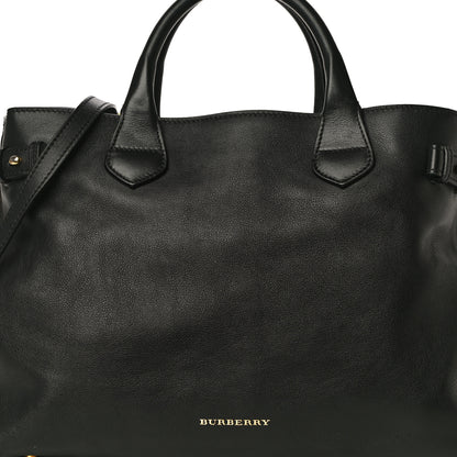 Burberry Grainy Calfskin House Check Medium Banner Tote Black 8 of 10