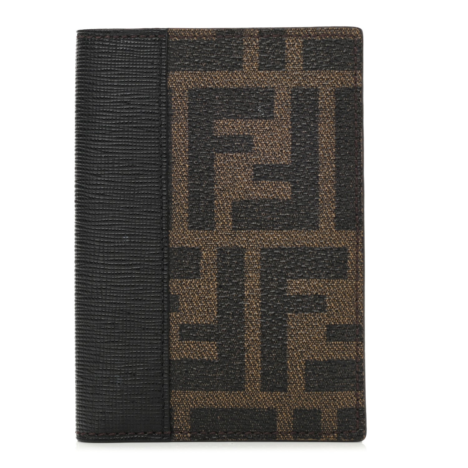 Fendi Zucca Spalmati Vitello Elite Double Fold Credit Card Case Tobacco Black 1 of 8
