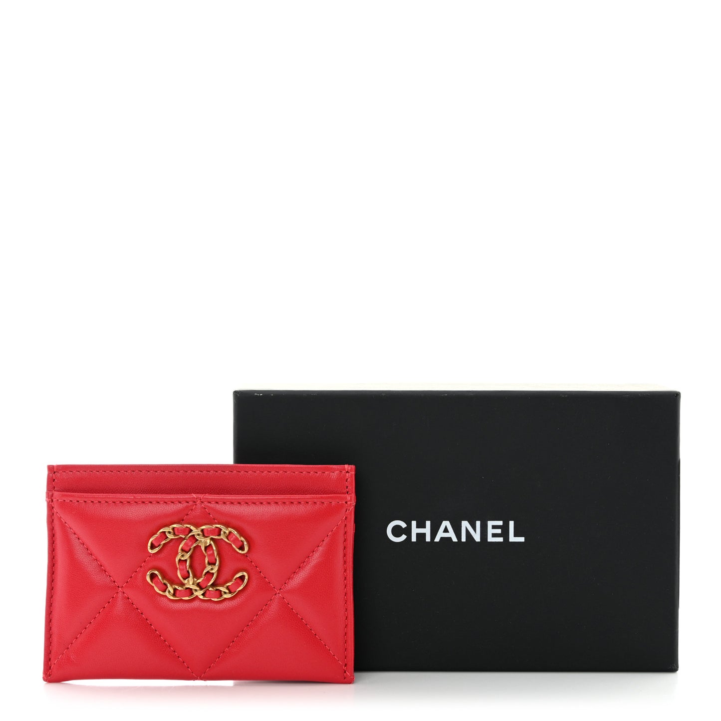 Lambskin Quilted Chanel 19 Card Holder Red