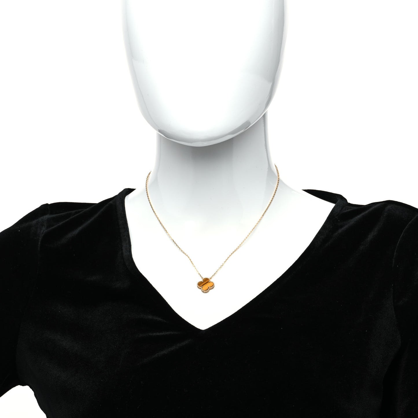 18K Yellow Gold Tiger Eye Vintage Alhambra Pendant Necklace