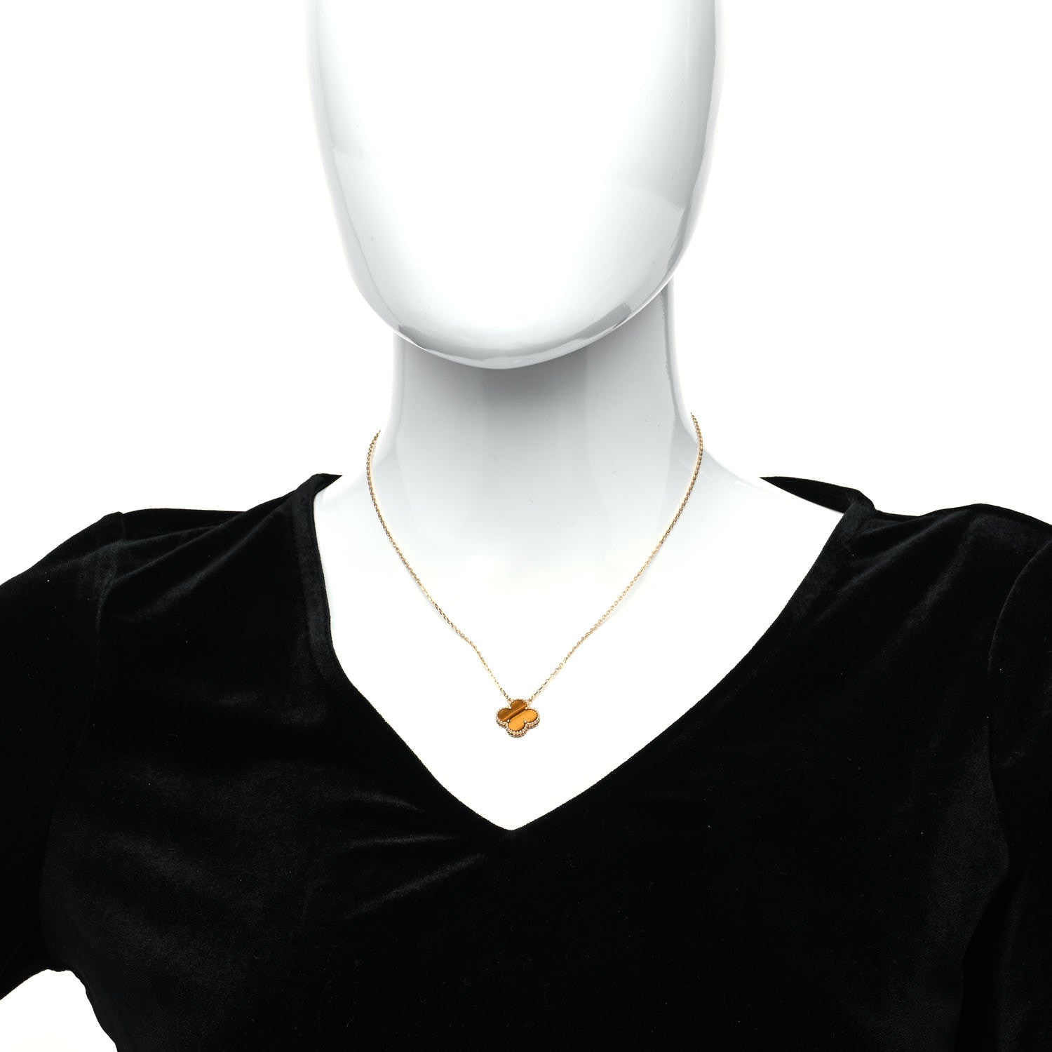Van Cleef & Arpels 18K Yellow Gold Tiger Eye Vintage Alhambra Pendant Necklace 2 of 7