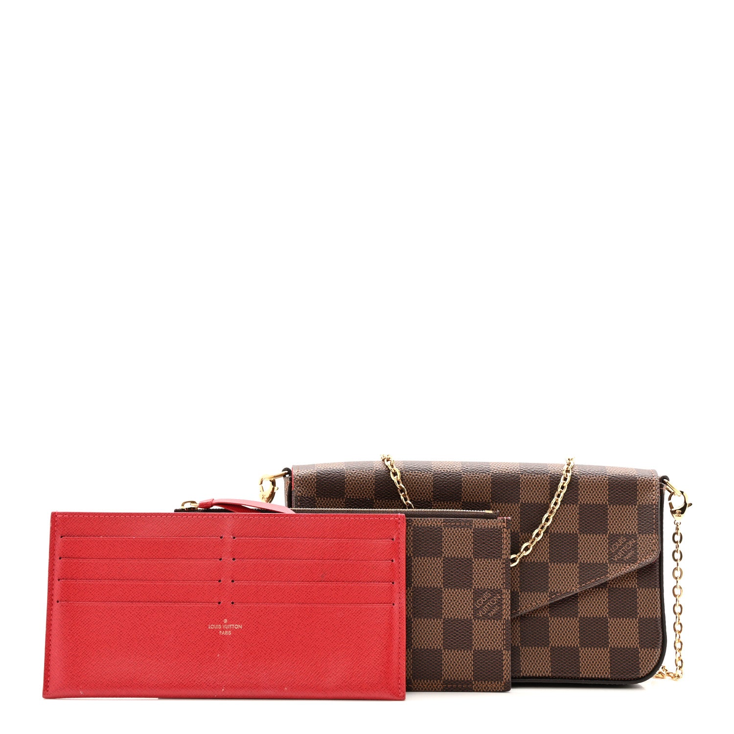 Louis Vuitton Damier Ebene Pochette Felicie Chain Wallet 3 of 14