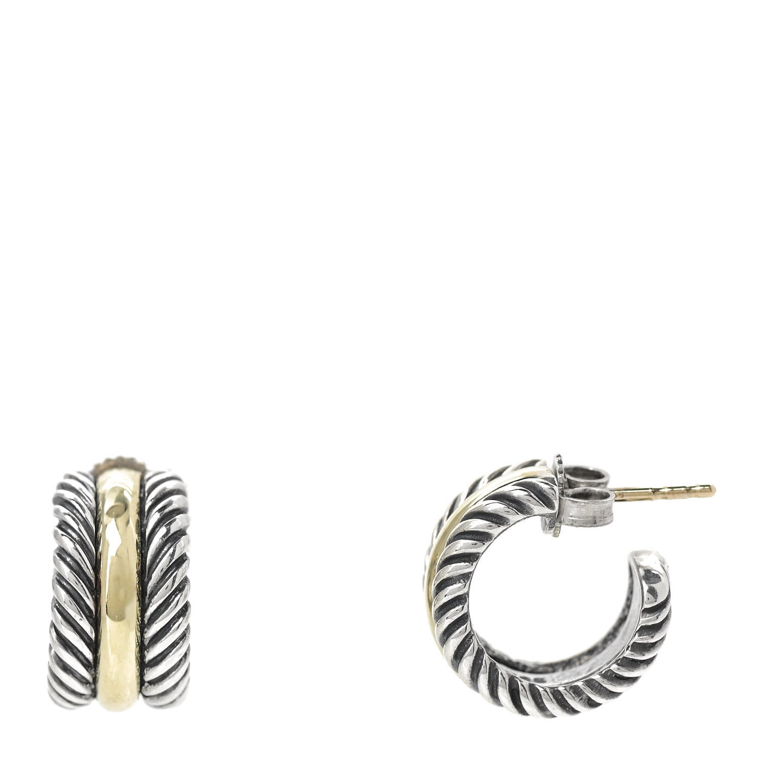 David Yurman Sterling Silver 14K Yellow Gold 16mm Cable Classics Hoop Earrings 1 of 6
