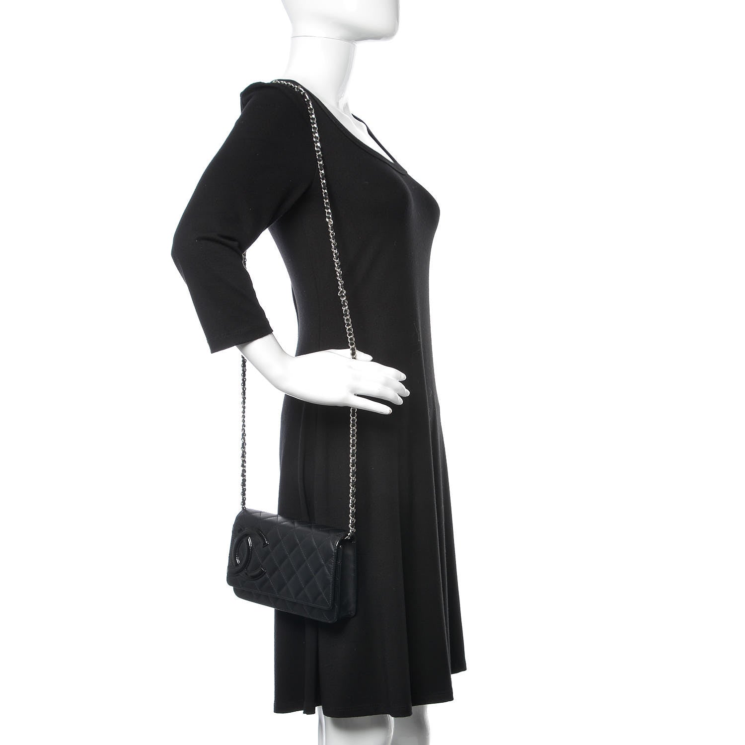 Chanel Calfskin Quilted Cambon Wallet On Chain WOC Black 2 of 10