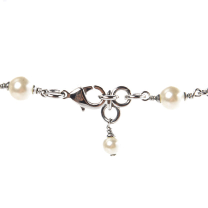 Chanel Pearl Baguette Crystal CC Long Necklace Silver 4 of 5