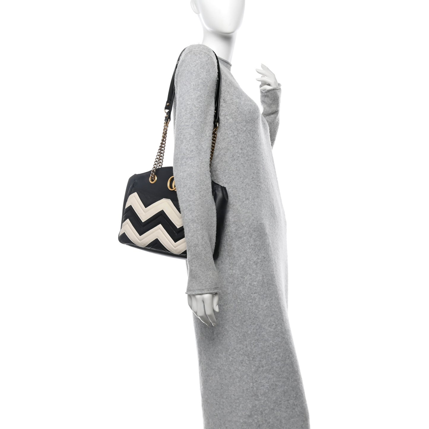 Calfskin Matelasse Medium GG Marmont Open Top Shoulder Bag Black White