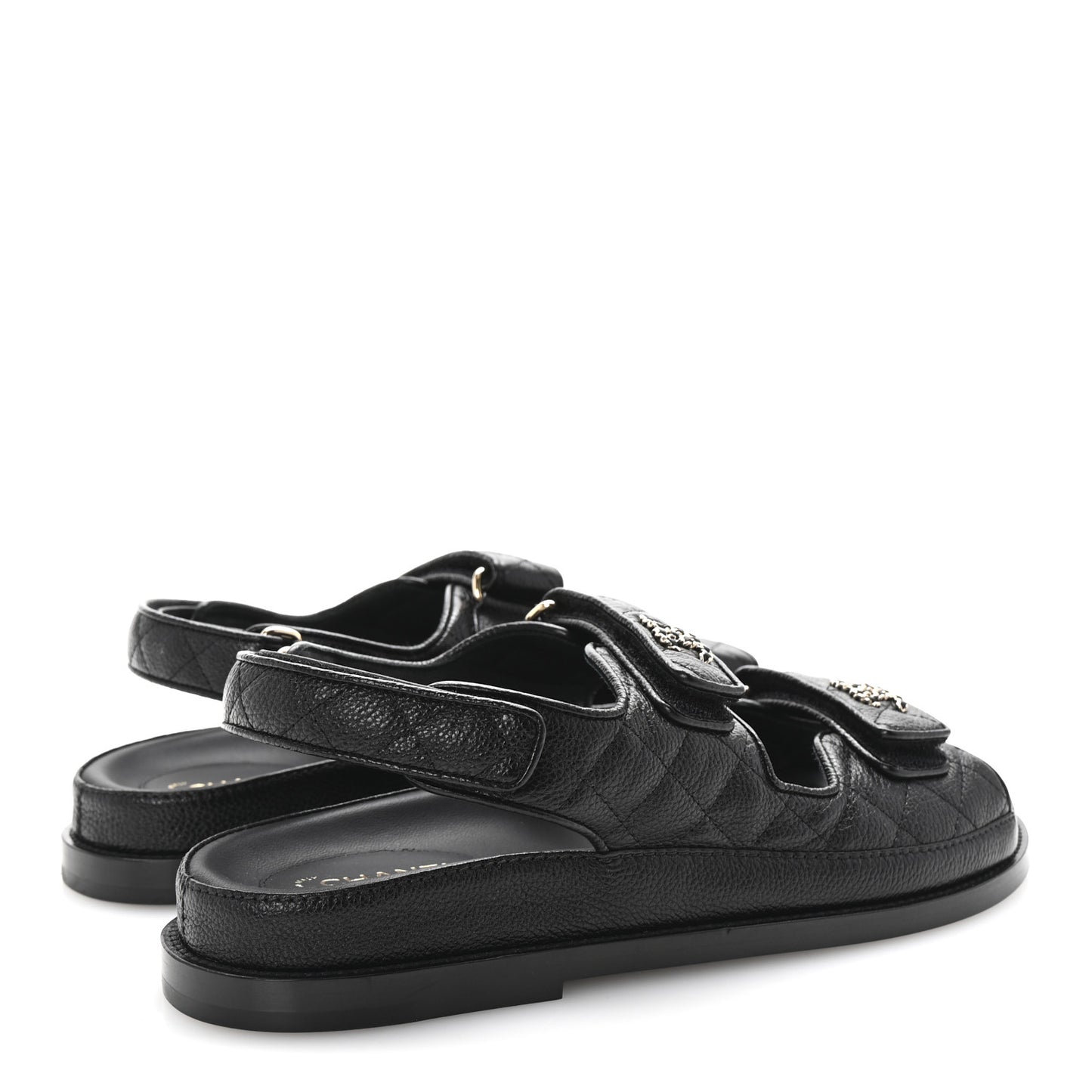 Grained Calfskin Velcro Dad Sandals 38.5 Black