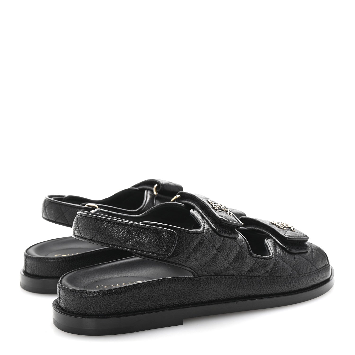 Chanel Grained Calfskin Velcro Dad Sandals 38.5 Black 5 of 10