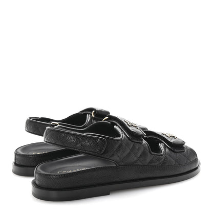 Chanel Grained Calfskin Velcro Dad Sandals 38.5 Black 5 of 10