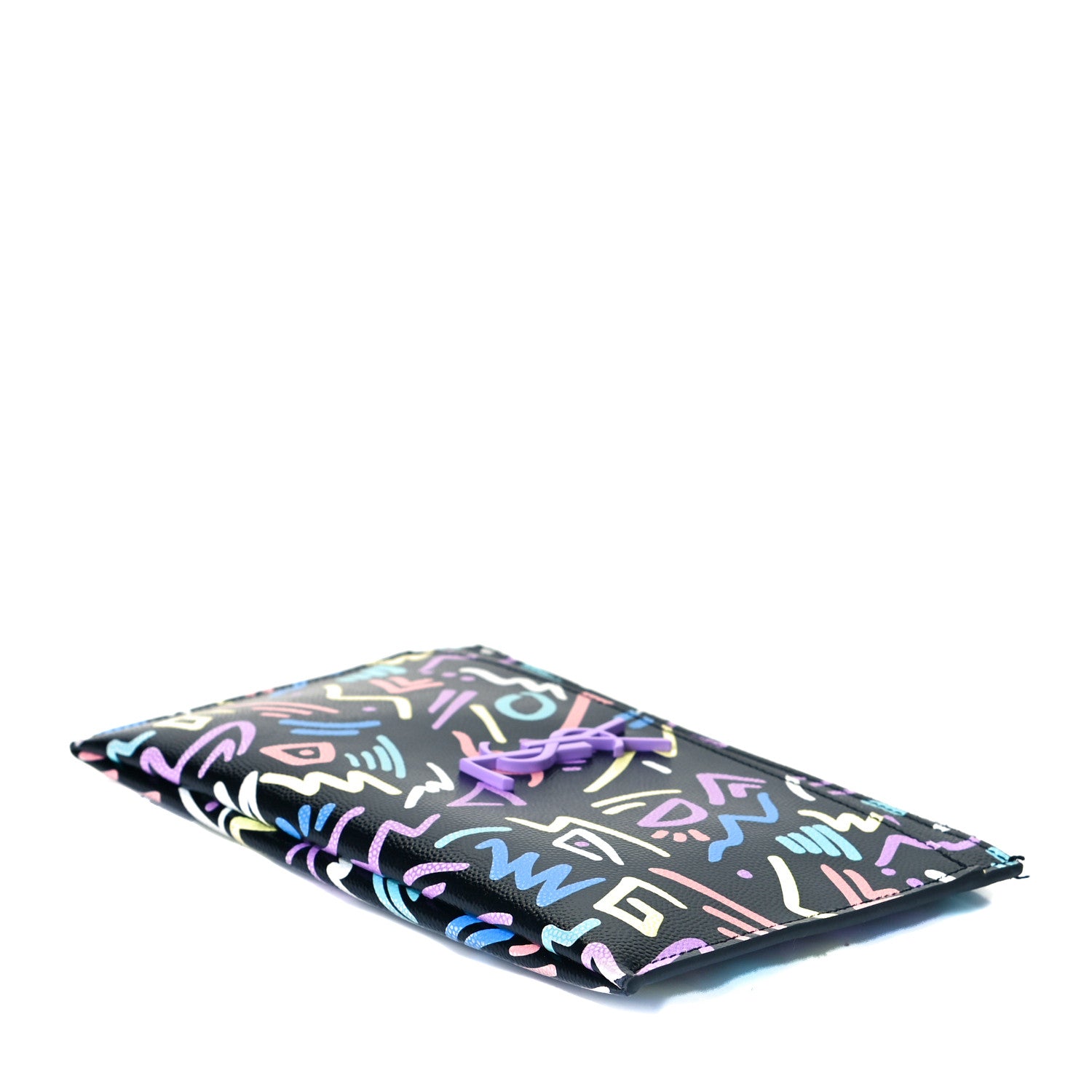 Saint Laurent Grain De Poudre Classic Monogram Multicolor Graphic Print Bill Pouch Black 5 of 7